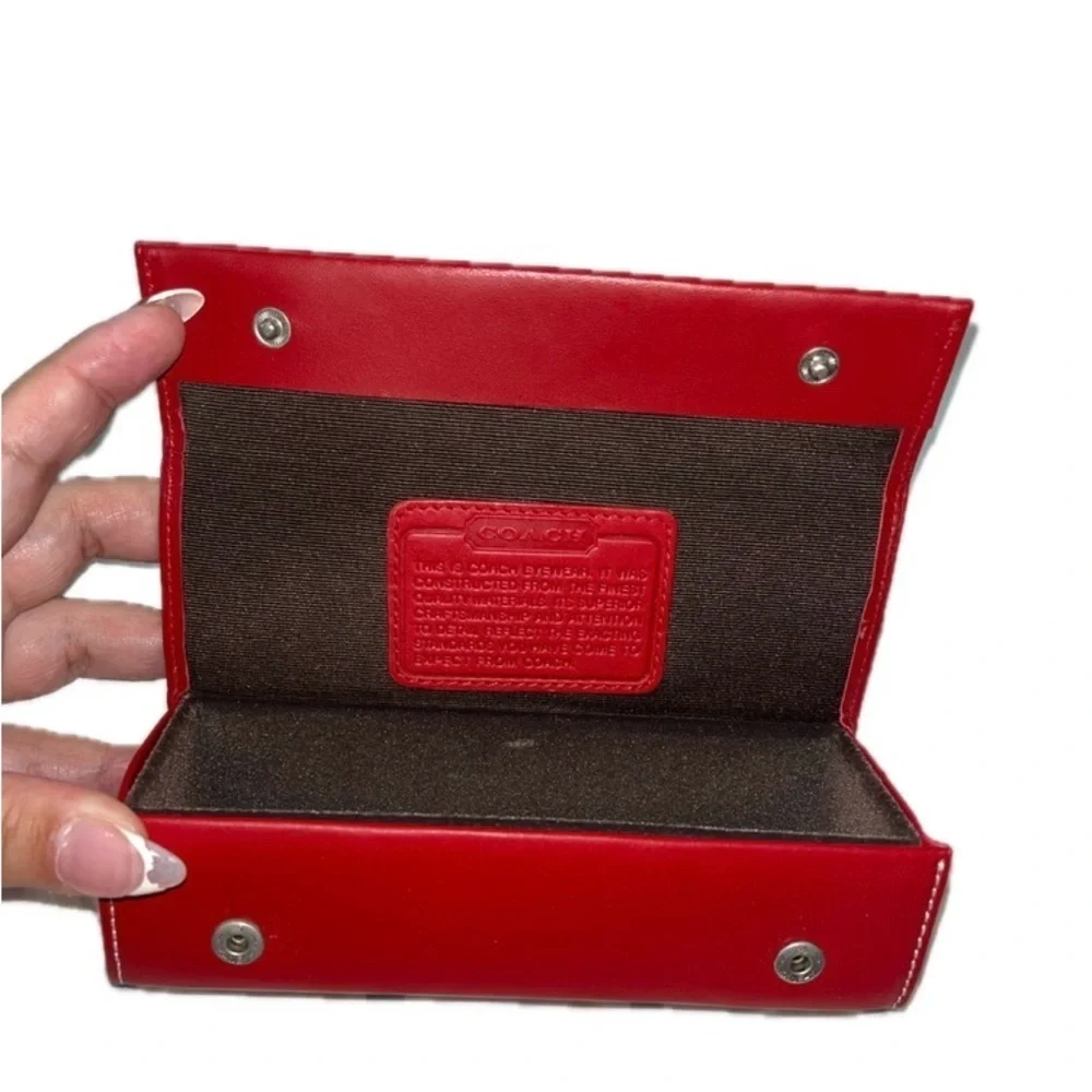 Coach Hardshell Button Snap Leather Eyeglass Case, Red *Glasses NOT included